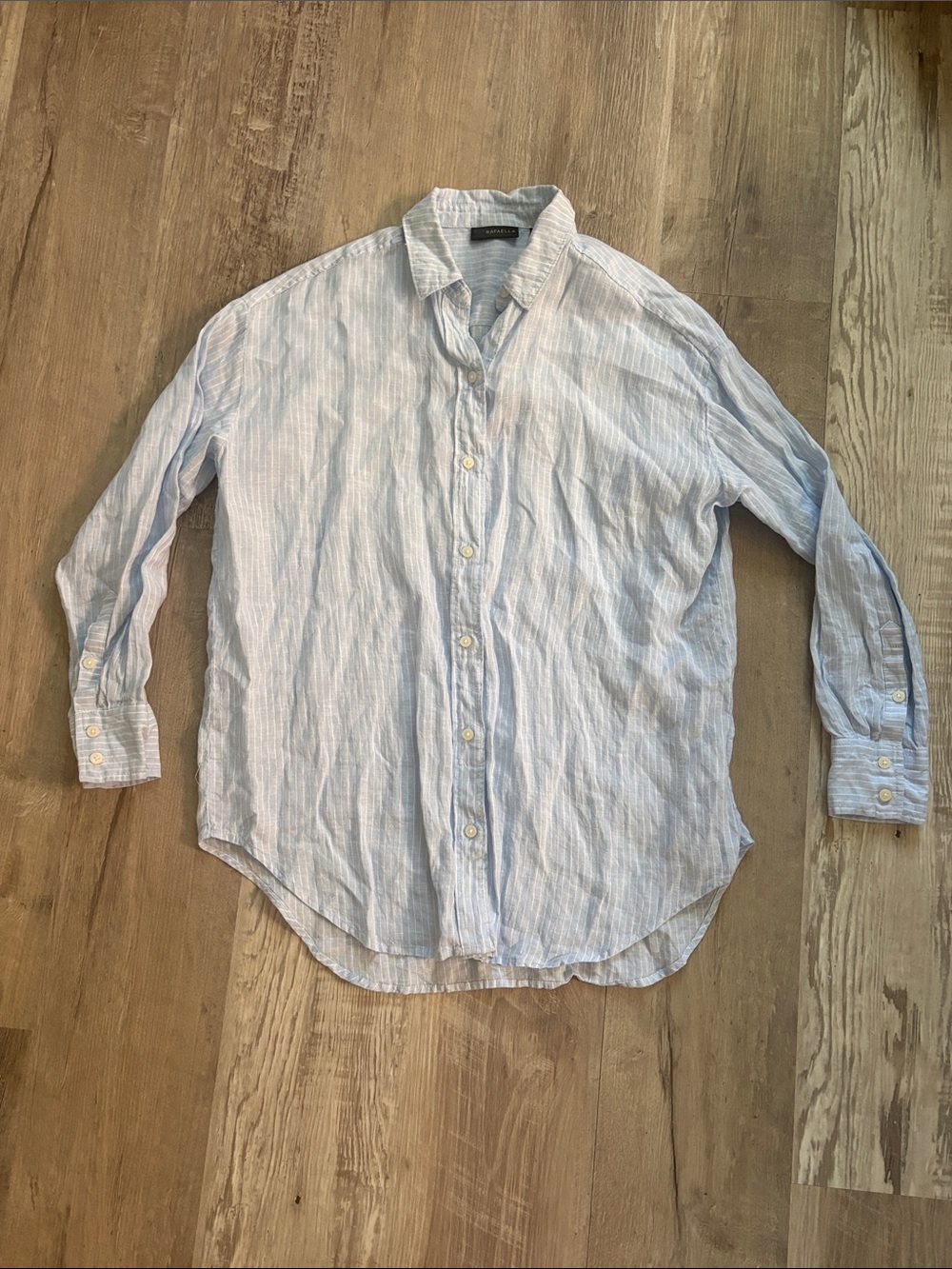 Rafaella Linen Light Blue Striped Button-Down Shirt Size Medium Women’s